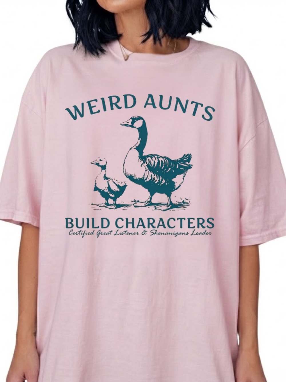 Weird Aunts Build Characters Goose Bird Funny Meme Vintage Pink T-Shirt